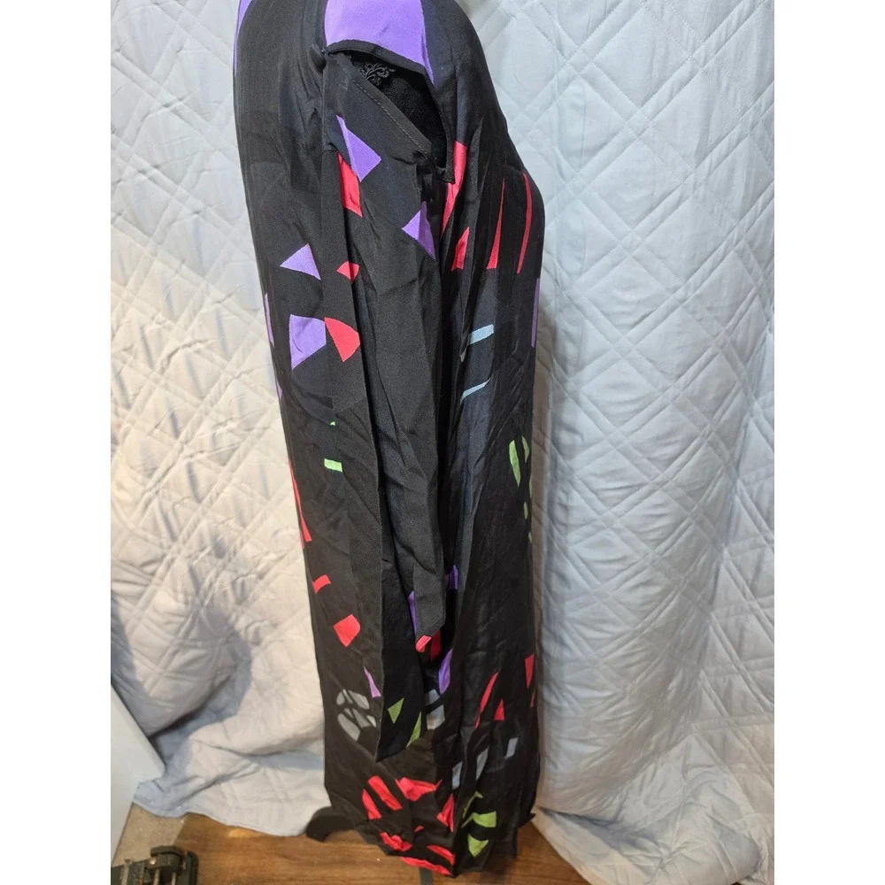 Babacho for Nicole 4 Pc Silk Dress Set Pants Scarf Belt Geometric Abstract Black